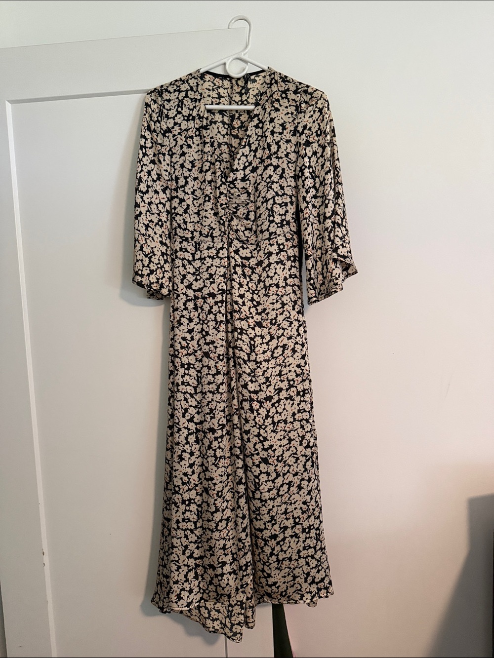 Zara Floral Black and Cream Midi Dress NEVER WORN